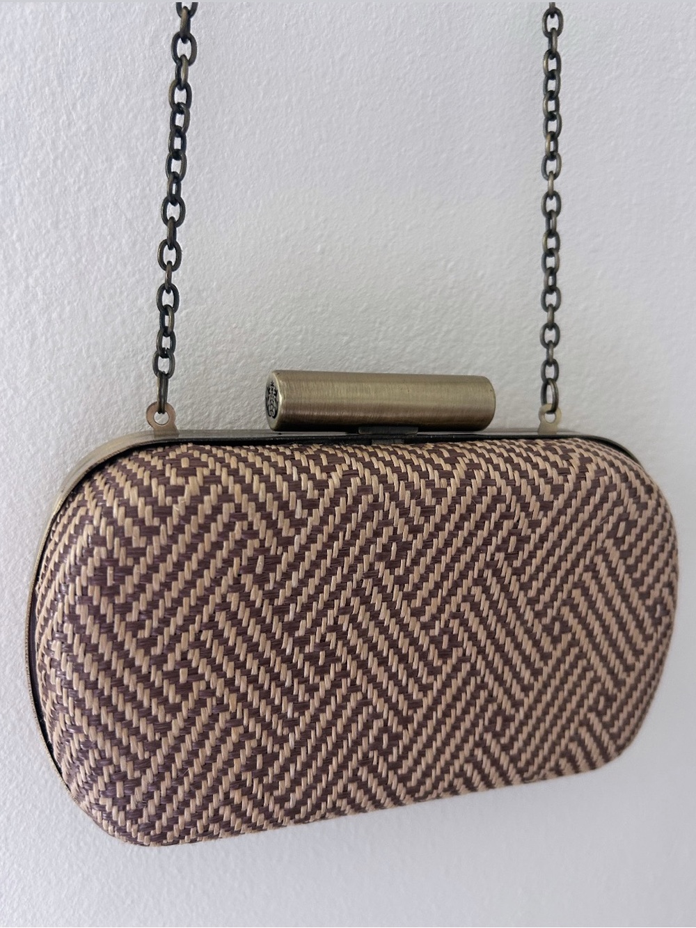 Vintage Woven Raffia Rattan Wicker Brown Cream Chain Bag Cottagecore Old Money